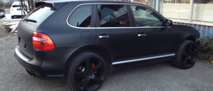 Porsche Cayenne car wrapping matt schwarz black matte